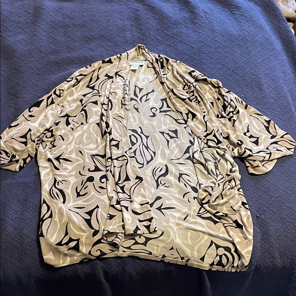 Chico's Beige and Black Abstract Kimono